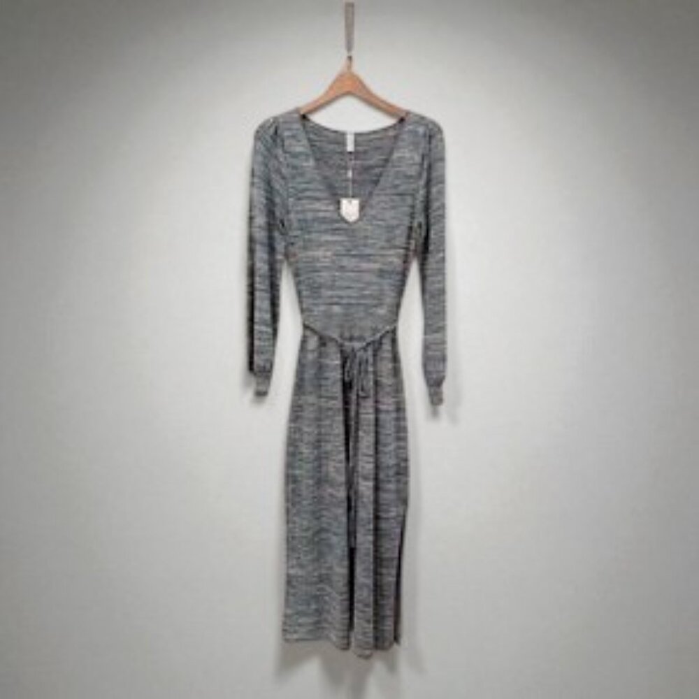 NWT Kivari Naomi V Neck Knit Midi Dress in Teal Marble